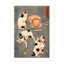 たとえ尽の内（上）, 国芳 Japanese Cats(1), Kuniyoshi, Ukiyo-e Postcard
