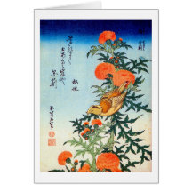 アザミに小鳥, 北斎 Bird and Thistle, Hokusai, Ukiyo-e Cards