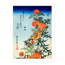 アザミに小鳥, 北斎 Bird and Thistle, Hokusai, Ukiyo-e Post Card