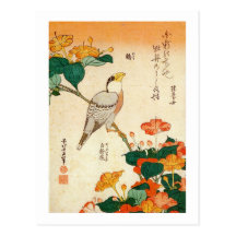 オシロイバナに小鳥, 北斎 Bird and Mirabilis Jalapa, Hokusai Post Cards
