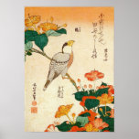 オシロイバナに小鳥, 北斎 Bird and Mirabilis Jalapa, Hokusai Print