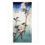 八重桜に鳥, 広重 Cherry Blossom & Bird, Hiroshige, Ukiyoe Postcards