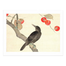 柿に烏, 抱一 Persimmon and Crow, Hōitsu Postcard