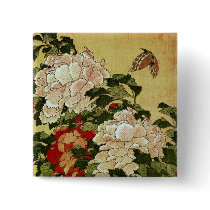 牡丹に蝶 Peonies Butterfly 葛飾北斎 Katsushika Hokusai Buttons