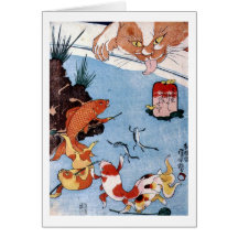 猫と金魚, 国芳 Cat and Goldfish, Kuniyoshi, Ukiyo-e Card