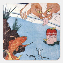 猫と金魚, 国芳 Cat and Goldfish, Kuniyoshi, Ukiyo-e Sticker