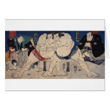 相撲, 国芳 Sumo Wrestling, Kuniyoshi, Ukiyo-e Card