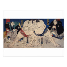 相撲, 国芳 Sumo Wrestling, Kuniyoshi, Ukiyo-e Postcards
