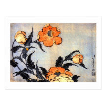 芥子の花, 北斎 Poppies, Hokusai, Ukiyoe Post Card