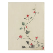 葛飾北斎 Small Red Blossoms On A Vine, Hokusai Post Card
