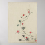葛飾北斎 Small Red Blossoms On A Vine, Hokusai posters