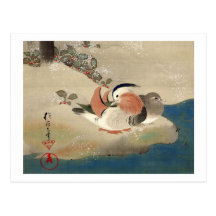 雪中鳥図（部分）, 抱一 Birds in the Snow(detail), Hōitsu Postcards