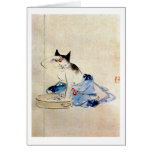 顔を洗う猫, 広重 Cat Face Wash, Hiroshige Card