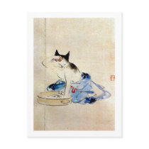 顔を洗う猫, 広重 Cat Face Wash, Hiroshige