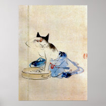 顔を洗う猫, 広重 Cat Face Wash, Hiroshige
