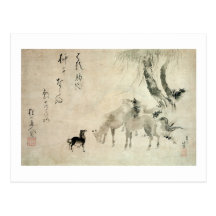 馬の家族, 北斎 Family of The Horse, Hokusai, Sumi-e Postcards