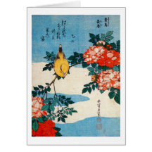 黄鳥と薔薇, 北斎 Yellow Bird and Rose, Hokusai, Ukiyo-e Card