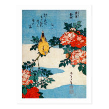 黄鳥と薔薇, 北斎 Yellow Bird and Rose, Hokusai, Ukiyo-e Postcards