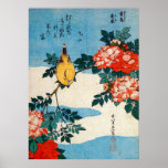 黄鳥と薔薇, 北斎 Yellow Bird and Rose, Hokusai, Ukiyo-e Poster