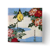 黄鳥長春 Nightingale 葛飾北斎 Hokusai Pin