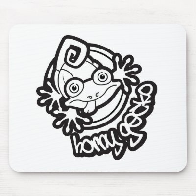 01 Horny Gecko Logo b/w Mouse Pads by kayakcapers