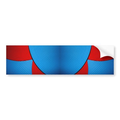 03 Blue & Red Abstract Flower Bumper Sticker by colourmatt