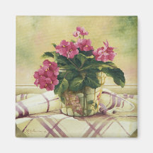 0511 African Violets in Mosaic Planter Refrigerator Magnets