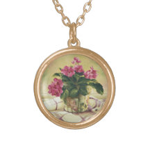 0511 African Violets in Mosaic Planter Necklace