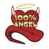 100% Angel Devil Heart Round Stickers