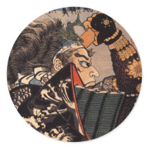 100 Brave Generals Japanese Samurai Painting Round Stickers