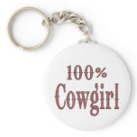 100% Cowgirl - (pink & brown plaid lettering) Keychain