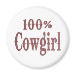 100% Cowgirl - (pink & brown plaid lettering) Fridge Magnets