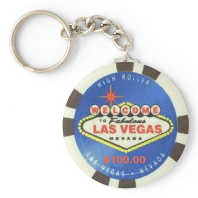 $100 Dollar Poker Chip Blue Las Vegas Keychain by vegasdusoleil