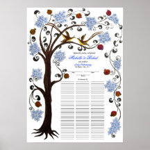 100 guests Quaker Wedding - Blue Tree of Life Print