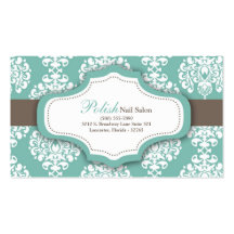 100 Teal Damask Nail Technician Business Card