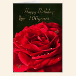 100th Birthday Card with a classic red rose cards