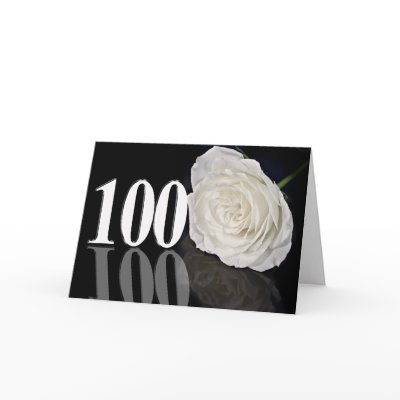 100th Birthday Card with a classic white rose by Eggznbeenz