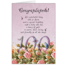 100th birthday card with butterflies and roses - c