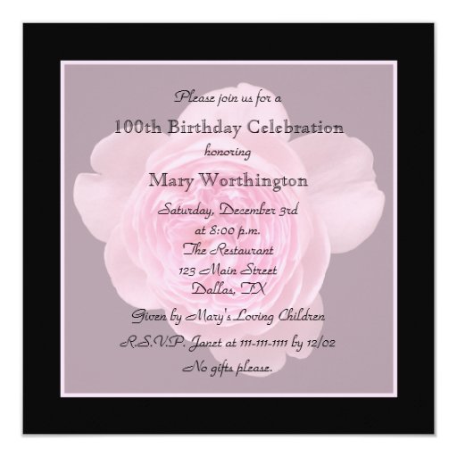 100th birthday party invitation rose for 100th zazzle 100th birthday invitation wording