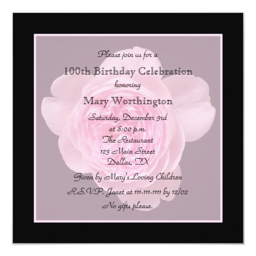 100th Birthday Party Invitation Rose for 100th | Zazzle