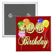 100th Birthday with Balloons Pinback Button