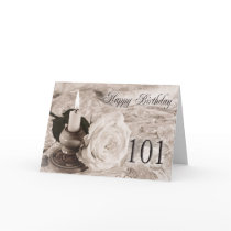 101st Birthday card with an antique rose