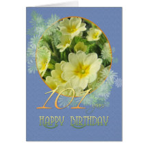 101st Birthday Primroses and blue Card