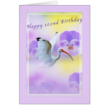 102nd Ibis Bird and Pansy Birthday Card
