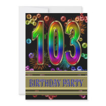 103rd Birthday party Invitation with bubbles