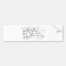 10 Piece Drum Kit: Black & White Drawing: Bumper Stickers