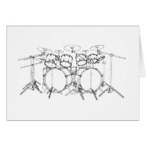 10 Piece Drum Kit: Black & White Drawing:
