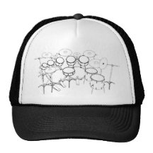 10 Piece Drum Kit: Black & White Drawing: Mesh Hats