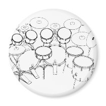 10 Piece Drum Kit: Black & White Drawing: