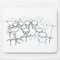 10 Piece Drum Kit: Black & White Drawing: